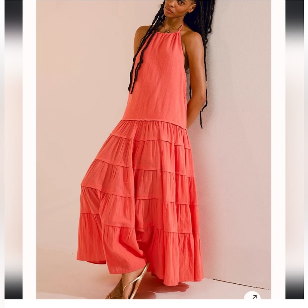 NWT FP Somewhere Sunny Drop-Waist Maxi Dress - Radiant Watermelon - small